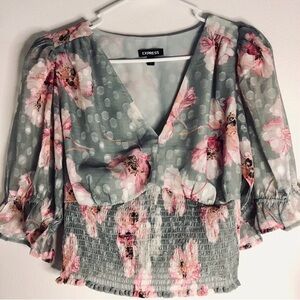 Express Floral Blouse - green & pink